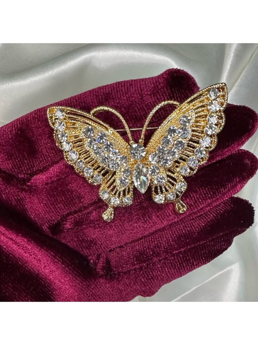 Vintage Gold Butterfly Brooch with Crystals